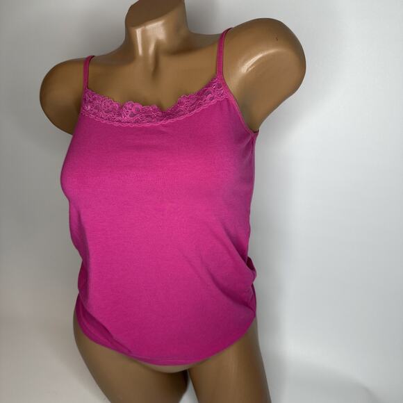 Bossini Hot Pink Lace Trim Cami Top Y2K McBling Barbiecore 2000s Medium - Picture 10 of 10
